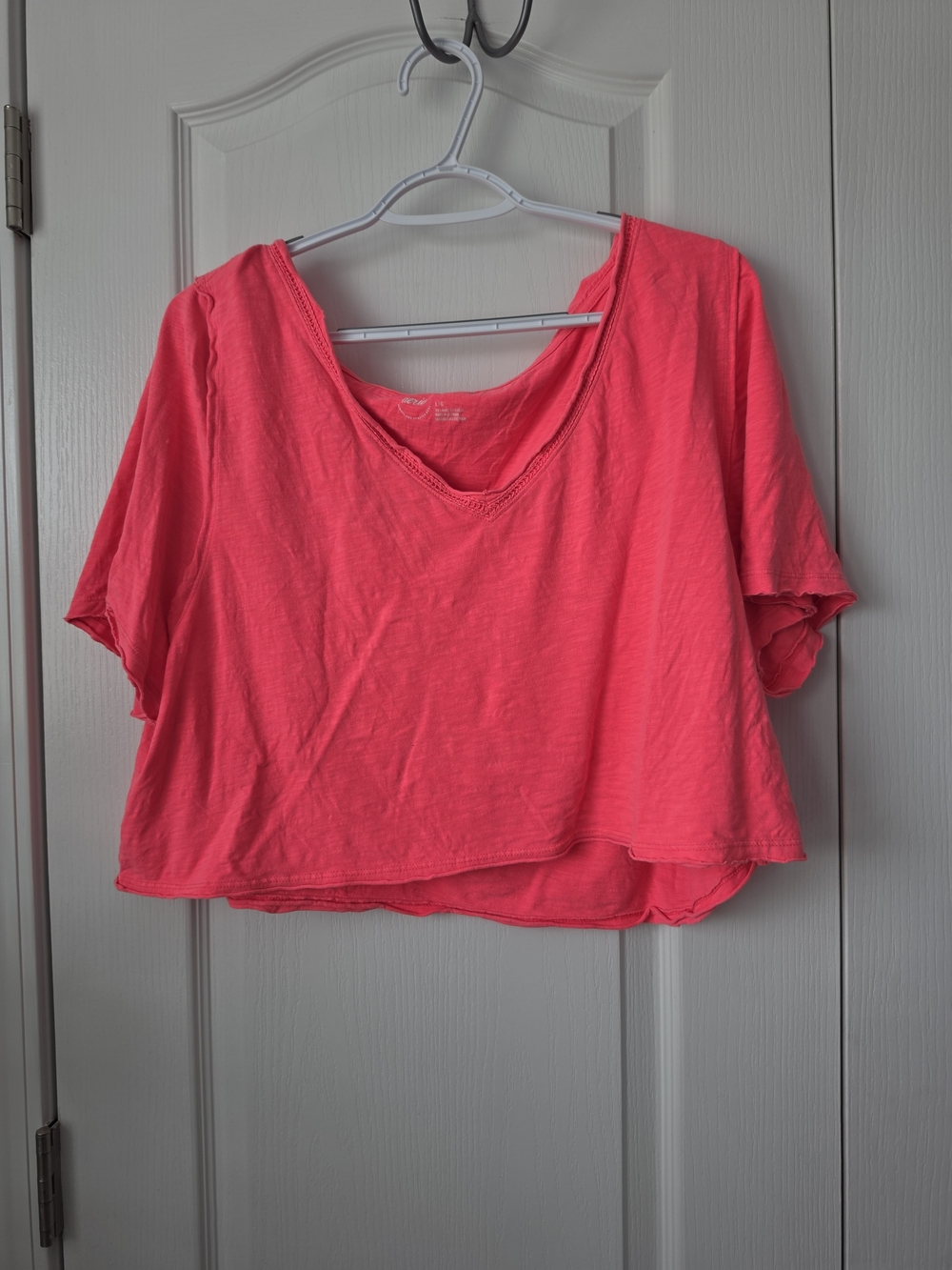 aerie Neon Pink Cropped V-Neck Tee